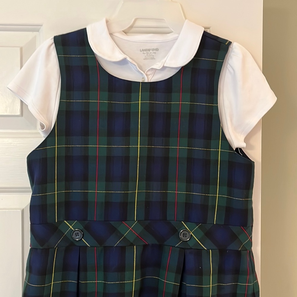 Lands End Plaid School Jumper with White Shirt